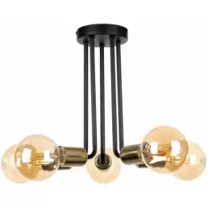 image of Keter Venna Multi Arm Semi Flush Ceiling Light Black, Gold, 30cm, 5x E27