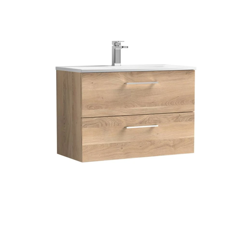 Image of Balterley Modern Bathroom Wall Hung 2-Drawer Vanity & Basin, Bleached Oak, 800mm in Brown Brown Unisex