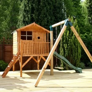 image of Mercia 12X12 Tulip Apex Shiplap Tower Slide Playhouse - Assembly Service Included Brown