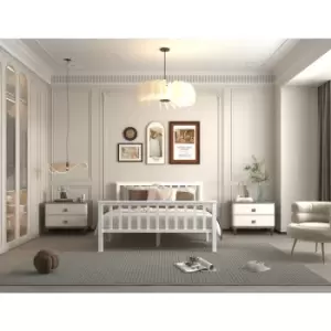 image of White Double Bed Frame:135x190cm - White