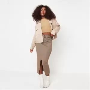 Image of Missguided Tall Rib Split Hem Belted Knit Midi Skirt - Green