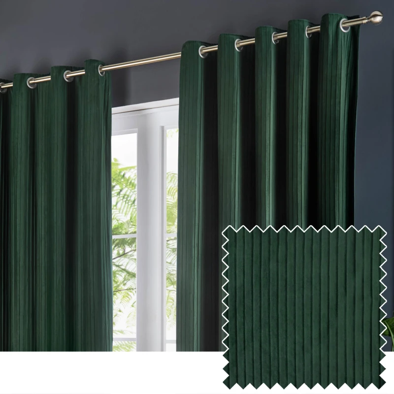 Image of Paoletti Paoletti Corinthian Velvet Room Darkening Eyelet Curtains in Dark Green Size: 229cm width x 229cm drop Dark Green 229cm width x 229cm drop