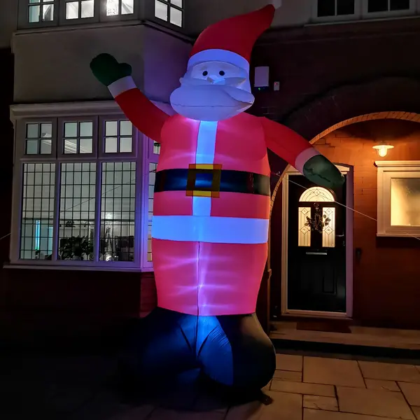 Image of GIANT: 13ft (4m) Outdoor Inflatable Light up Christmas Santa with Raised Arm with LEDs