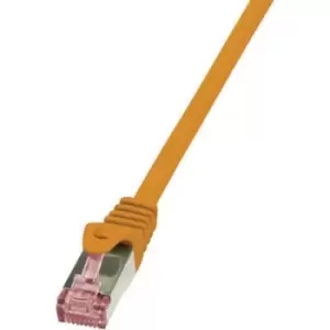 image of LogiLink CQ2018S RJ45 Network cable, patch cable CAT 6 S/FTP 25.00cm Orange Flame-retardant, incl. detent