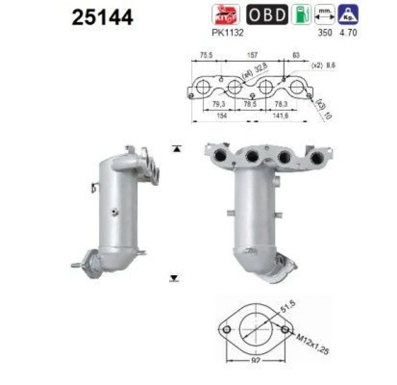 Image of AS Catalytic converter AS 25144