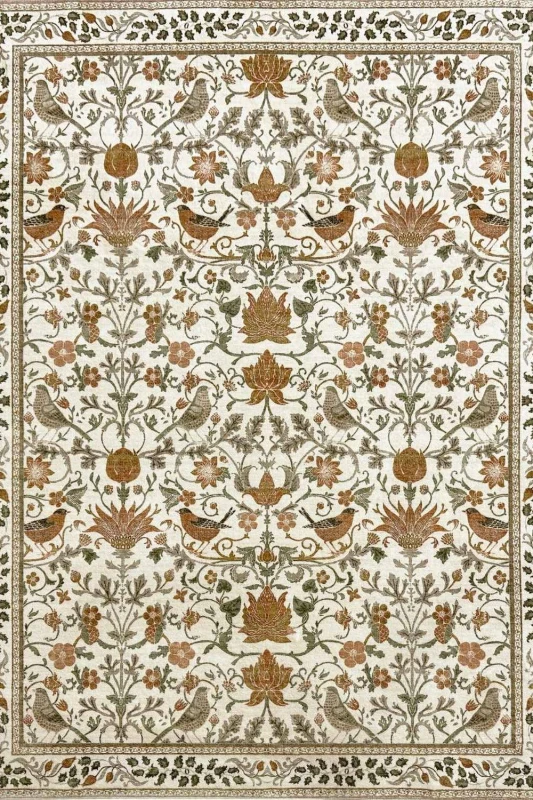 Image of THE RUGS Classical Collection Secret Garden Soft Pile Beige Rug & Runner Size: 160cm x 230cm Beige Unisex 160cm x 230 cm
