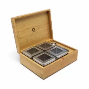 image of Bredemeijer Tea Box In Bamboo With 4 Aluminium Canisters & Tea Measuring Spoon