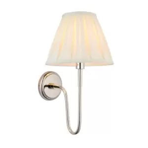 image of Rouen & Carla Wall Lamp with Shade Bright Nickel Plate & Cream Fabric