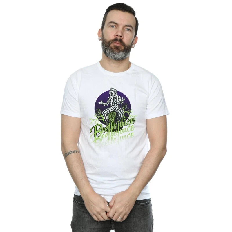 Image of Beetlejuice Beetlejuice Men Faded Pose T-Shirt in White Size: Small White S Male 5057864033946