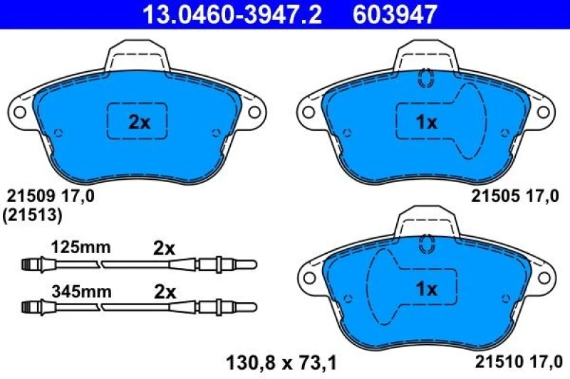 Image of ATE 13.0460-3947.2 Brake pad set incl. wear warning contact Brake Pad Set,disc brake (402)