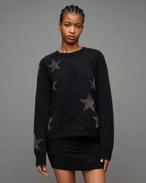 image of AllSaints Star Rainbow Tinsel Brushed Jumper