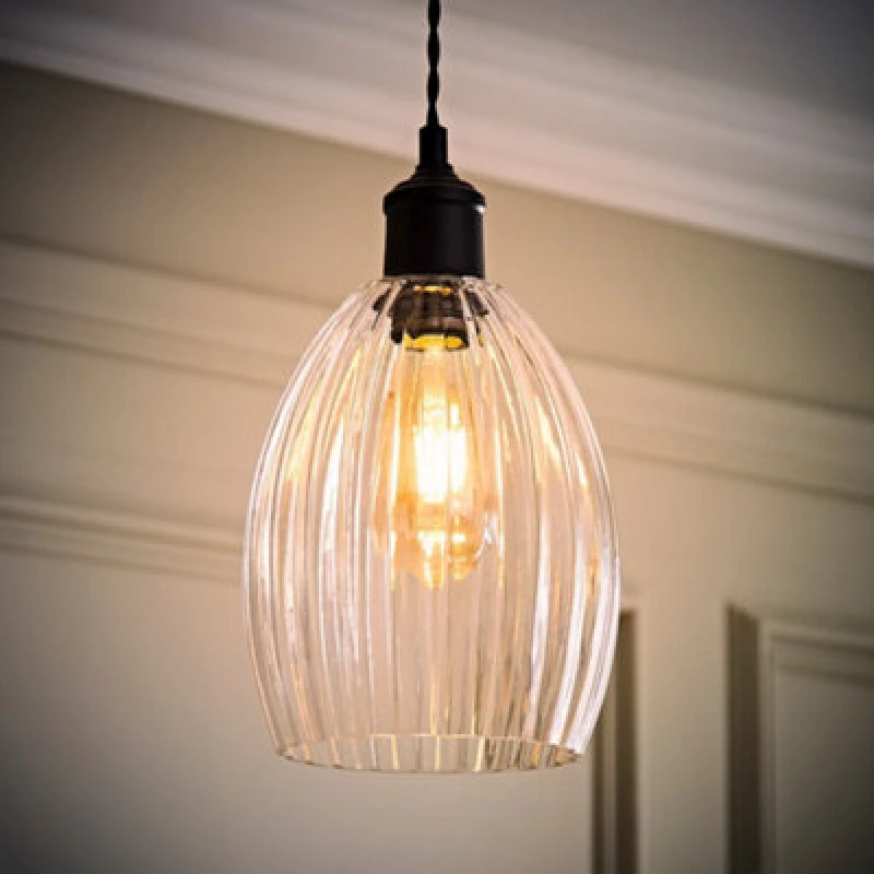 Image of ValueLights ValueLights Cheltenham Clear Ribbed Glass Dome Easy Fit Lamp Shade with Bulb Clear One Size Unisex 5059406071126