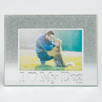 Image of 5" x 3.5" Silver Glass Frame - I Love My Dog