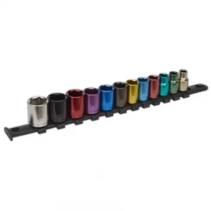 Image of Multi-coloured Socket Set 12PC 3/8" Sq. Drive 6PT WallDrive Metric