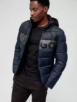 Image of HUGO Balin Colour Block Hooded Padded Jacket, Dark Blue Size M Men