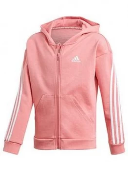 Image of Adidas Girls Junior G 3-Stripes Full Zip Hoodie - Pink/White