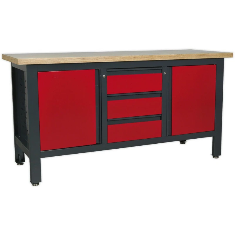 Image of Loops Fully Lockable Workstation- 3 Draw & 2 Cupboard - 40mm MDF Top Surface Multi