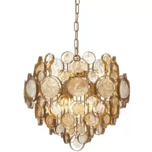 Image of Merano Carbonia 6 Light Ceiling Pendant Antique Gold Paint, Clear & Amber Glass