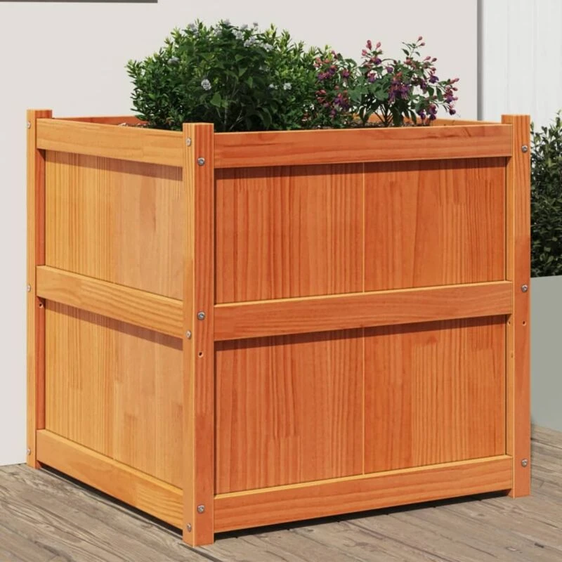 Image of vidaXL Garden Planter Wax Brown 70x70x70cm Solid Wood Pine, Brown 837436