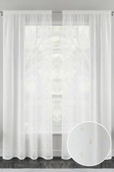 Image of Tyrone Textiles Destiny Metallic Dimond Print On Sheer Fabric - Pair Metallic Gold