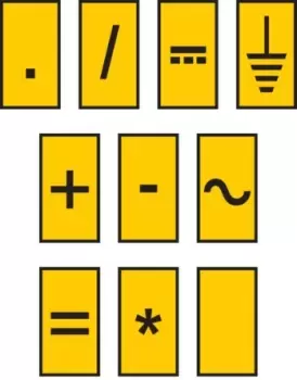 image of HellermannTyton WIC0 Cable Markers, Pre-printed "-, *, /, +, =, , AC, Blank, DC, Earth", Yellow, 2 2.8mm Dia.