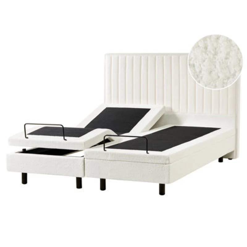 Image of Beliani Adjustable Bed Boucle Castellan 160 X 200 Cm (Eu King Size) Off-White