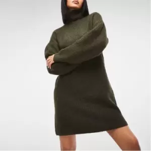 image of Missguided Tall Roll Neck Knit Mini Dress - Green