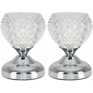 image of 2 x Decorative Glass Bedside Touch Table Lamps - Chrome