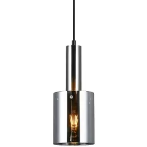 image of Italux Sardo - Modern Hanging Pendant Satin Nickel 1 Light with Glass, Smoky Shade, E27