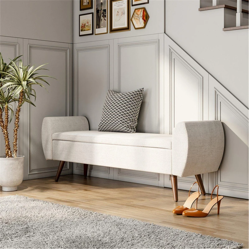 Image of Kabinet UK Linen Upholstered Storage Bench White White unisex One Size