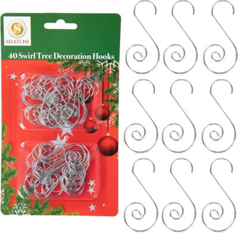 Image of Shatchi 40Pcs Swirl Tree Decoration Hooks Silver - Decorative & Durable
