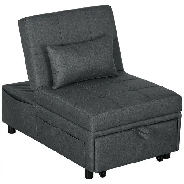 Image of HOMCOM Folding Sofa Bed Adjustable Single Sleeper W Pillow Side Pocket Grey