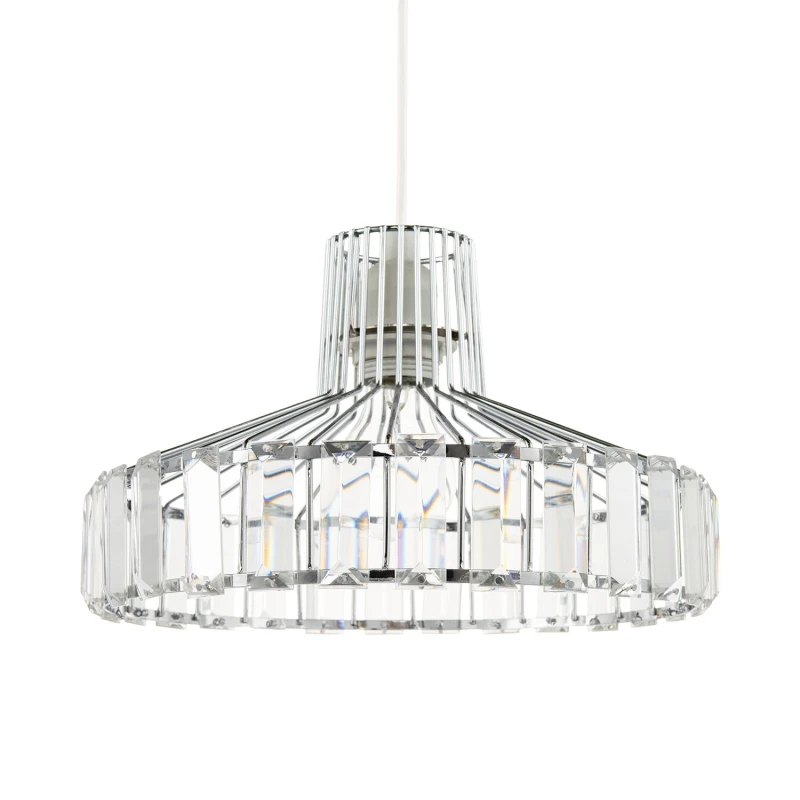 Image of Happy Homewares Modern Chrome Plated Easy Fit Pendant Shade with Clear Acrylic Prisms in Silver Silver Unisex