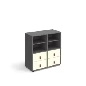 Image of Universal cube storage unit 875mm high on glides with 2 matching shelves and 2 sets of drawers - grey with white inserts