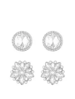 image of Mood Silver Crystal And Pearl Stud Earrings - Pack Of 2