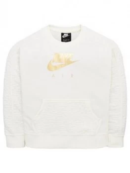 image of Nike Air Sportswear Girls Fleece Crew Sweat Top - Cream