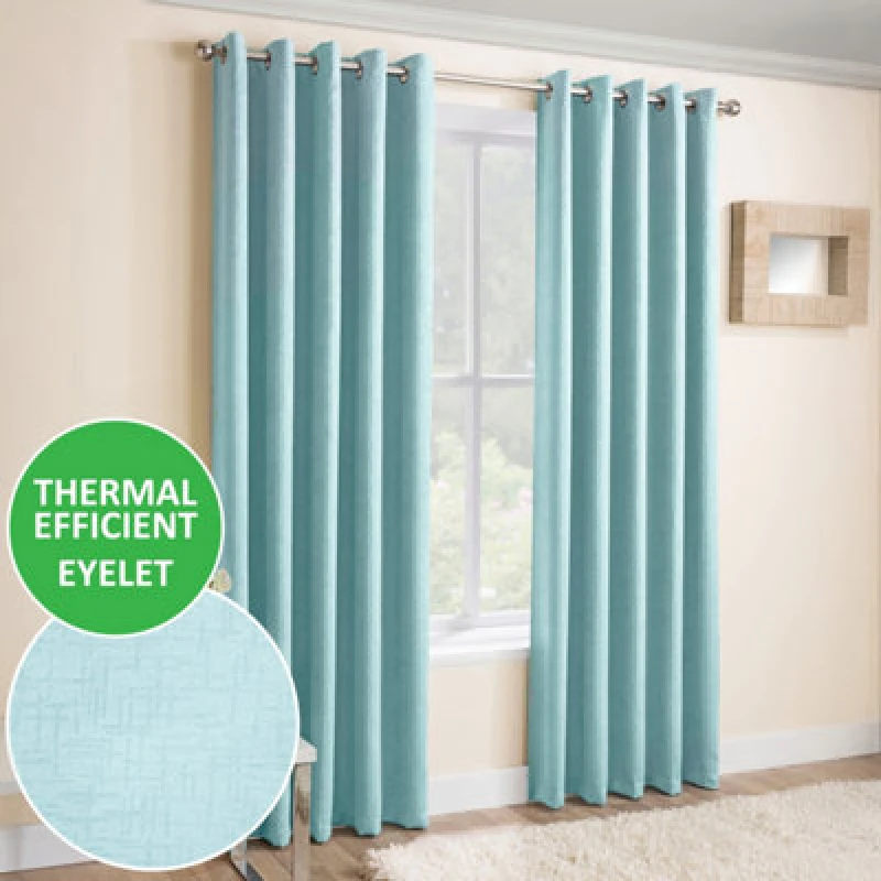 Image of Enhanced Living Plain Textured Thermal Room Darkening Energy Saving Pair of Curtains For Bedroom & Living Room Light Blue