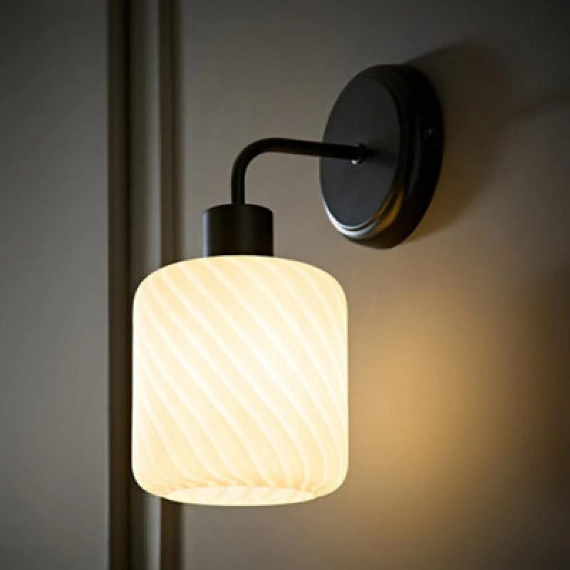 Image of Valuelights Emery Frosted Swirl Glass Shade Matte Black Wall Light