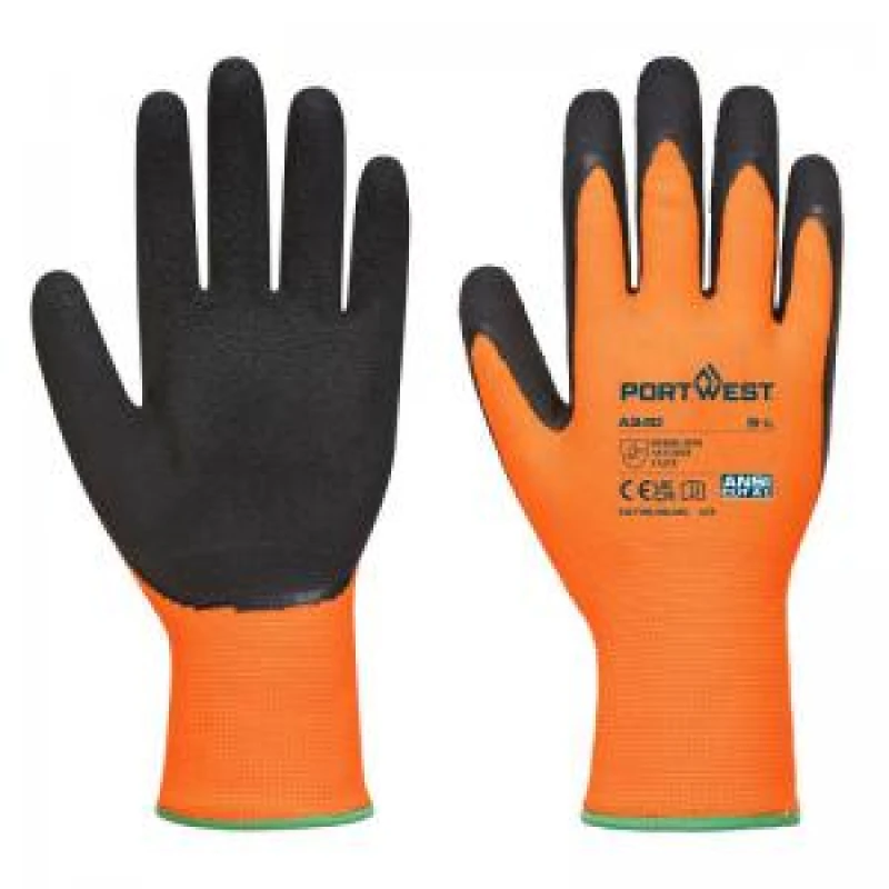Image of Portwest Latex Foam Hi Vis Grip Gloves A340ORBS Colour: Orange / Black