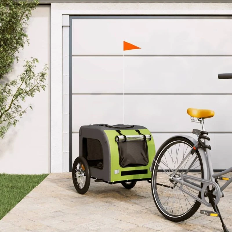 Image of VIDAXL Vidaxl - Pet Bike Trailer Green and Grey Oxford Fabric and Iron 93836