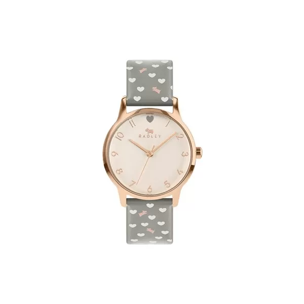 image of Radley RY21316A Rose Gold Plated Grey Leather Strap Watch - W51314