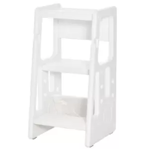 image of HOMCOM Kids Step Stool Adjustable Standing Platform Toddler Kitchen Stool White