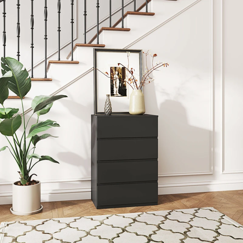 Image of HOMCOM Bedroom Chest of Drawers - 4 Drawers Dresser - Drawer Unit - Black TJ Hughes White 5061025091553