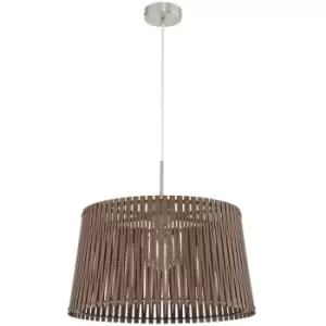 Sendero - 1 Light Ceiling Pendant Satin Nickel with Dark Brown Wood Shade, E27 - Eglo