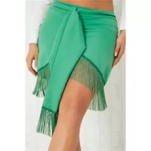 image of I Saw It First Emerald Green Woven Wrap Tassel Mini Skirt - Green