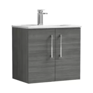 image of Arno Anthracite 600mm Wall Hung 2 Door Vanity Unit with 18mm Profile Basin - ARN523B - Anthracite - Nuie