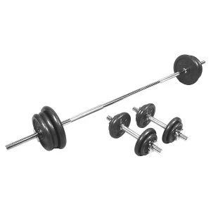 image of V-fit 50KG Black Cast Barbell and Dumbbell Set