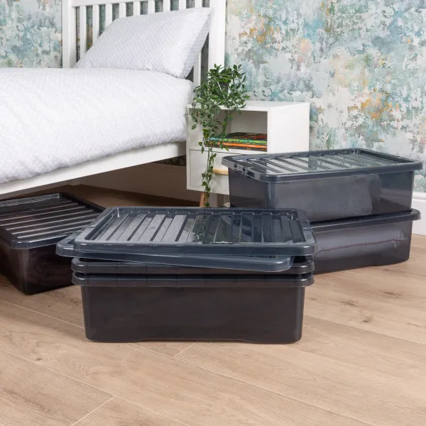 Image of Wham Crystal Set of 5 Underbed Boxes & Lids, 32L Black