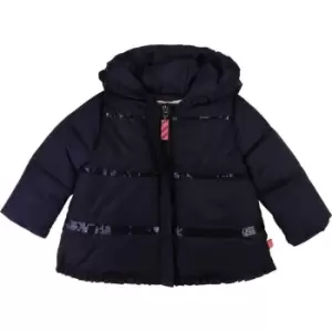 image of Billieblush Baby Girls Navy hooded puffer jacket - Blue