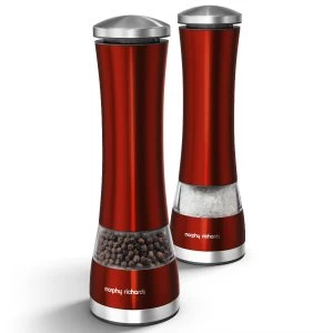 image of Morphy Richards Electronic Salt and Pepper Mill Set - Red